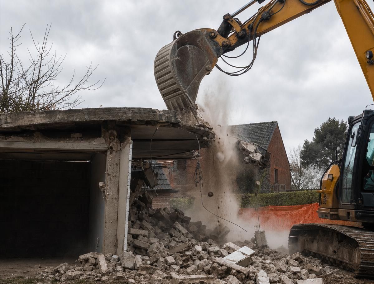 Démolition maîtrisée d'une annexe en béton à Charleroi