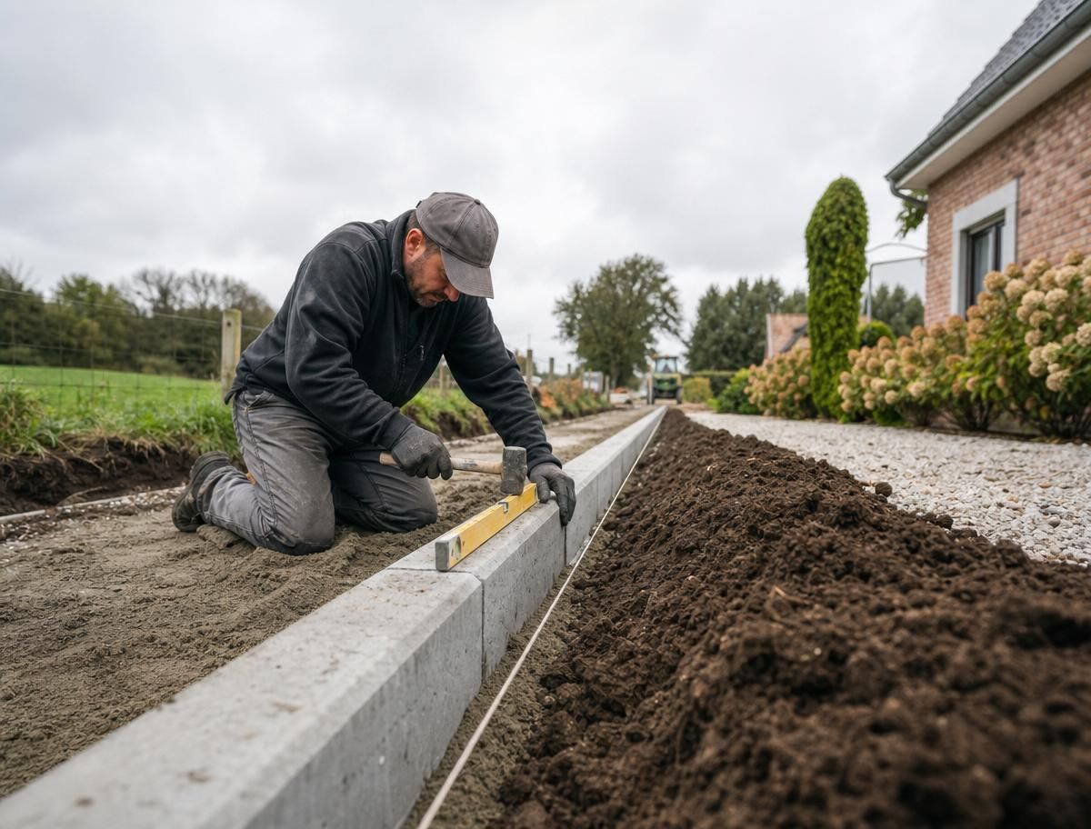 Pose de bordures en béton pour allée et parking à Charleroi