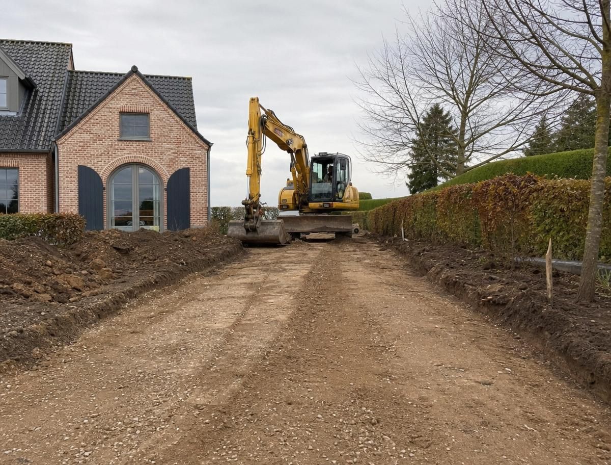 Préparation d'un accès carrossable devant une maison à Charleroi